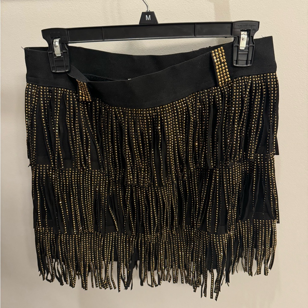Black Skirt with Gold Fringe